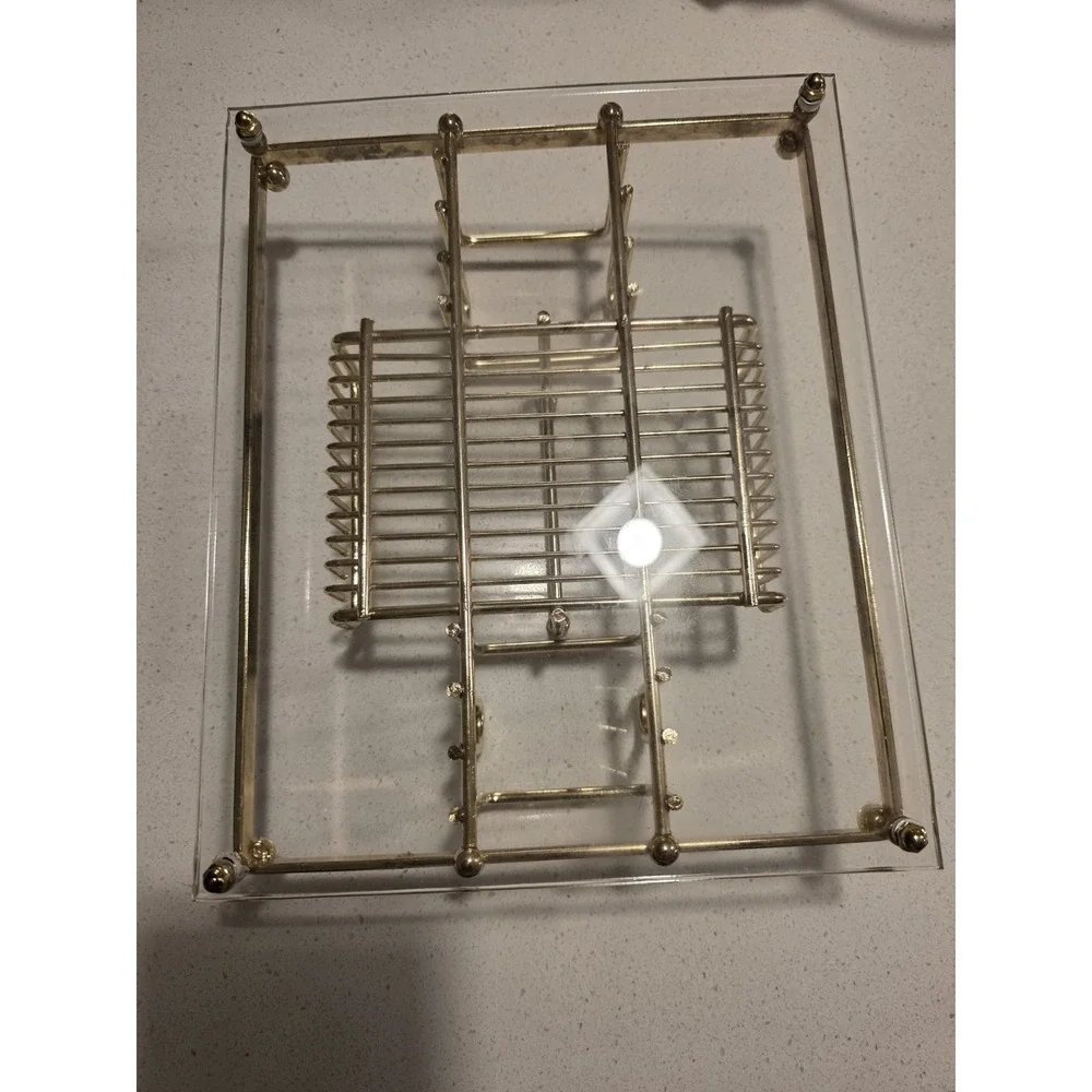 Vintage‎ MCM Gold Tone Metal & Lucite MAKE-UP Silverware Buffett Caddy Tray